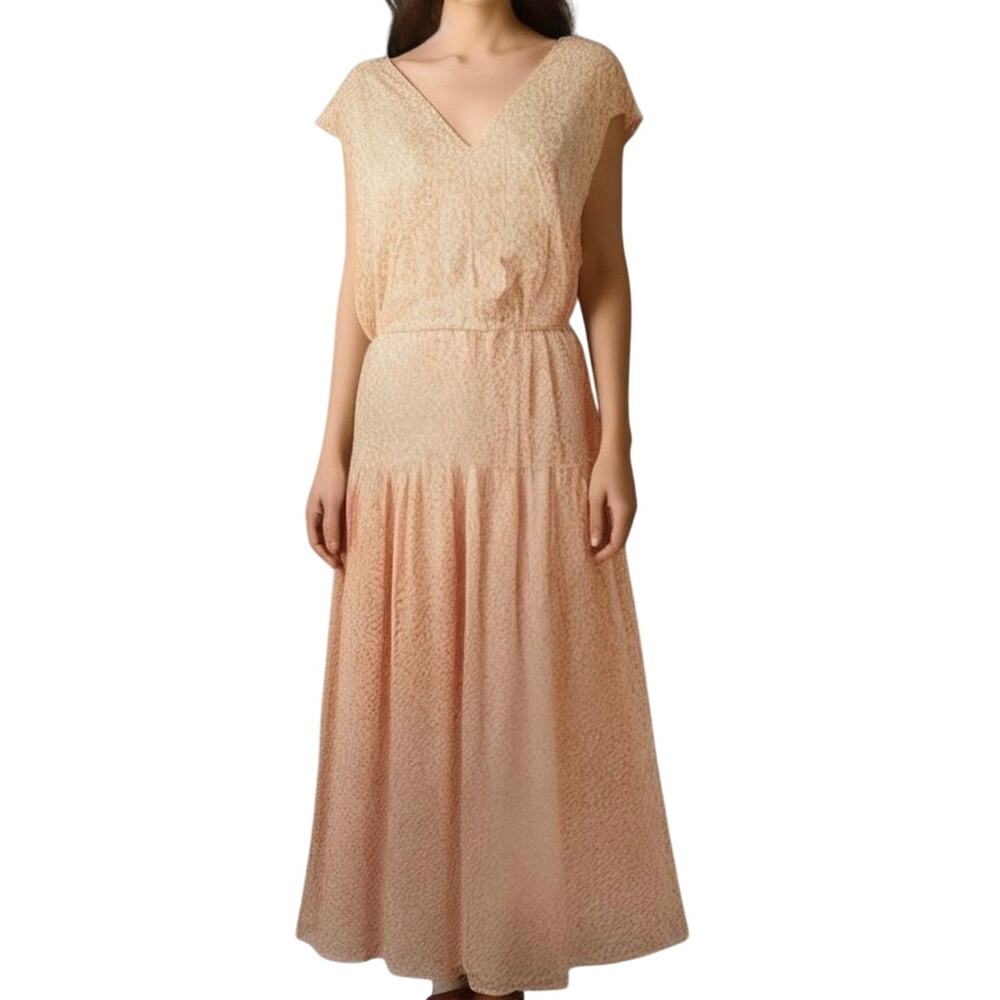 Nordstrom Signature Stretch Silk Orange Pink Pattern Midi Dress Size XS